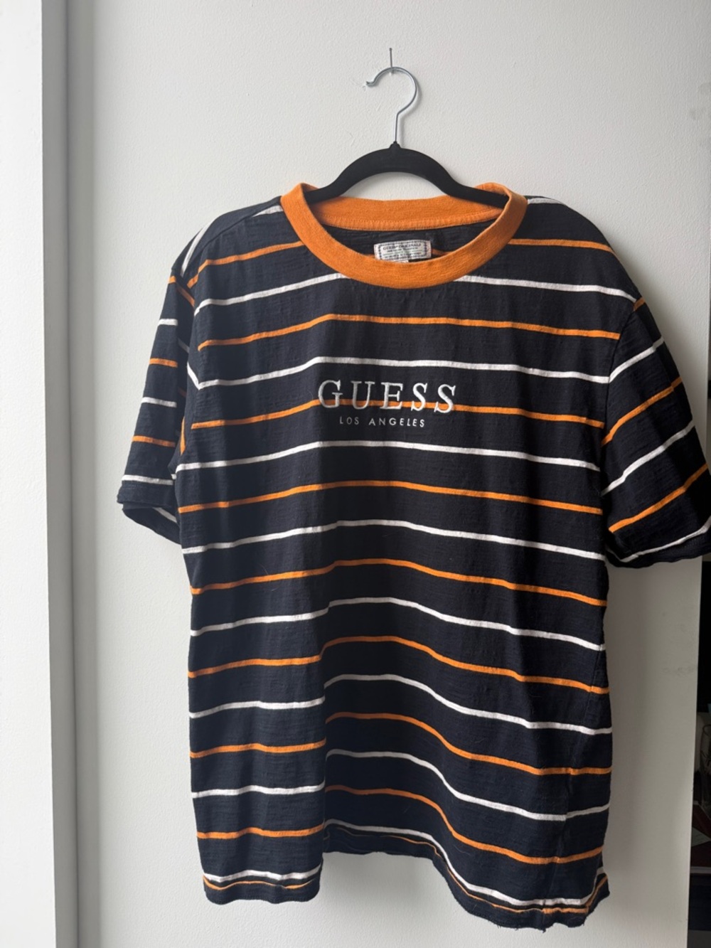 GUESS Black, Orange & White Striped Short Sleeve Tee